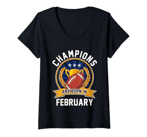 Damen Champions Are Born in Februar American Football Birthday T-Shirt mit V-Ausschnitt Damen Champions Are Born in Februar American Football Birthday T-Shirt mit V-Ausschnitt von Champions are Born in February Football Birthday
