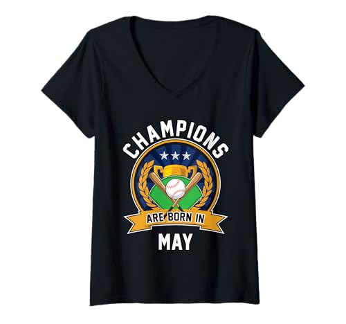 Damen Champions Are Born in May Baseball Geburtstagsgeschenke T-Shirt mit V-Ausschnitt Damen Champions Are Born in May Baseball Geburtstagsgeschenke T-Shirt mit V-Ausschnitt von Champions are Born in May Baseball Gifts