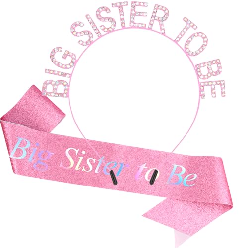 Chanaco Große Schwester, Geschenke für Mädchen, Rosa, Metall, Strass, Krone, Stirnband, Glitzer, Satin-Schärpe, Zubehör-Set, Ankündigung, Party-Dekorationen, niedliches Geschwister-Haarband, Geschenk Chanaco Große Schwester, Geschenke für Mädchen, Rosa, Metall, Strass, Krone, Stirnband, Glitzer, Satin-Schärpe, Zubehör-Set, Ankündigung, Party-Dekorationen, niedliches Geschwister-Haarband, Geschenk von Chanaco