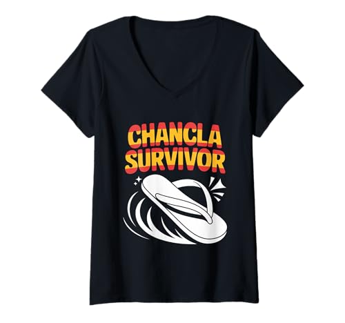 Damen Chancla Survivor Lustiger Latinx-Familienhumor T-Shirt mit V-Ausschnitt Damen Chancla Survivor Lustiger Latinx-Familienhumor T-Shirt mit V-Ausschnitt von Chancla Survivor Humor for Family Humor