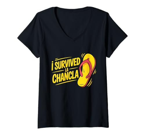 Damen Ich Habe La Chancla überlebt, Flip Flop, Lustig T-Shirt mit V-Ausschnitt von Chancla Survivor Puerto Rican Flip Flop Spanish