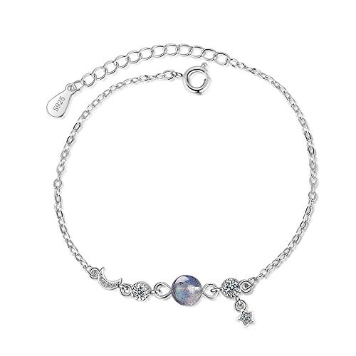Chandler 925 Sterling Silber Grau Mondstein Perle und Mond Armband für Frauen, Silber Kupfer Mondstein Silberfarben Kupfer von Chandler