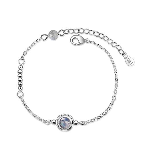 925 Sterling Silber Satellite Serie Grau Mondstein Perlen Armband für Frauen 925 Sterling Silber Jahrestag Geburtstag Schmuck Geschenk, Silber Kupfer Mondstein Silberfarben Kupfer von Chandler