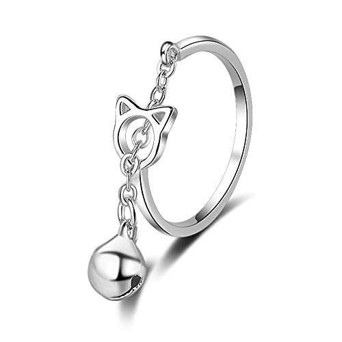 Chandler 925 Sterling Silber Katze mit Glocke Offener Ring für Frauen und Mädchen Geschenk – Verstellbare Größe Silberring von Chandler