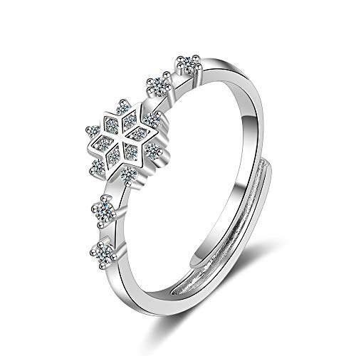 Chandler Offener Ring aus 925er-Sterlingsilber, Zirkonia, Schneeflocke, für Damen und Mädchen, Valentinstagsgeschenk, verstellbare Größe, Silberring, Silber, Zirkonia von Chandler