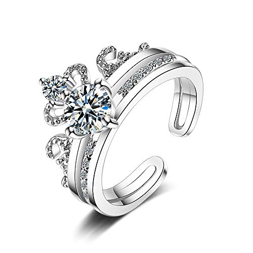 Chandler Ring für Damen und Mädchen, 925 Sterlingsilber, Prinzessinnen-Krone, Zirkonia, offen, Valentinstagsgeschenk, verstellbare Größe, Silber, abnehmbar von Chandler