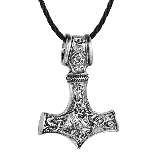 Chandler Vintage Wikinger nordischer Thorshammer Halskette Anhänger für Männer Silber Keltischer Knoten Wolf Mjolnir Hip Hop Rapper Geschenk, Nylon Silber von Chandler