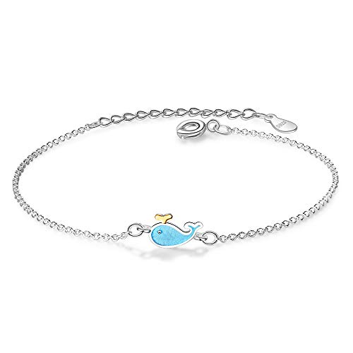 Minimalistisches, süßes blaues Wal Delfin Armband 925 Sterling Silber für Frauen Mädchen verstellbar Weihnachten Schmuck Geschenk von Erkic
