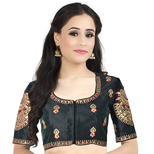 Chandrakala Damen Party Wear Schwere Stickerei Bollywood Fertig Indischer Stil Saree Bluse Brokat Choli (B195), Flaschengrün, Small von Chandrakala