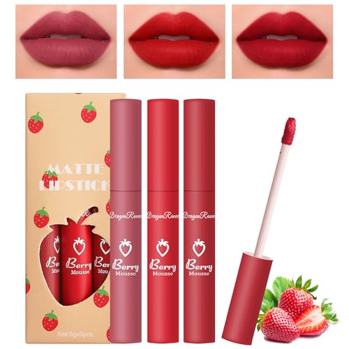 3 Stück Matt Flüssiger Lippenstift Set Flüssiger Nudetöne Lippenstift Non-Stick Cup Non Fade Long-Lasting Wasserdichtes Lip Gloss Lippenstift Set Makeup Set Gift For Women von ChaneeHann