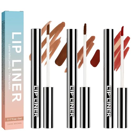 3Pcs Peel Off Lip Liner Fleck,Langlebiger Tattoo Lipliner, 3 Farben Lipliner Wasserdichter Peel Off Matte Finish Lippenfleck,Lipliner Set Natürlich Ernährungsformel für Frauen Pralle Lippen von ChaneeHann