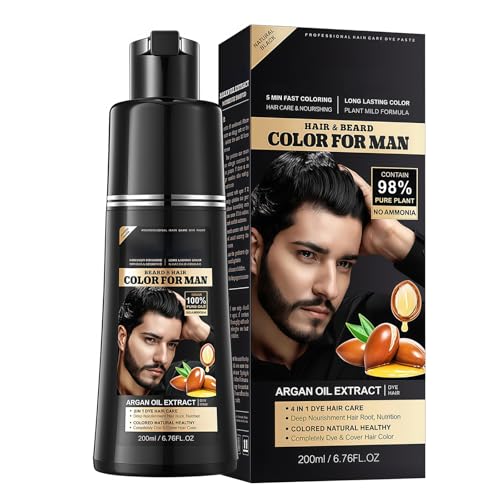 Schwarzes Haarfärbe-Shampoo und Bartfärbecreme, 3-in-1 Färbendes Pflegeshampoo mit natürlicher Grauabdeckung für Männer und Frauen, Lang anhaltende Farbe und Pflege, 200ml von ChaneeHann