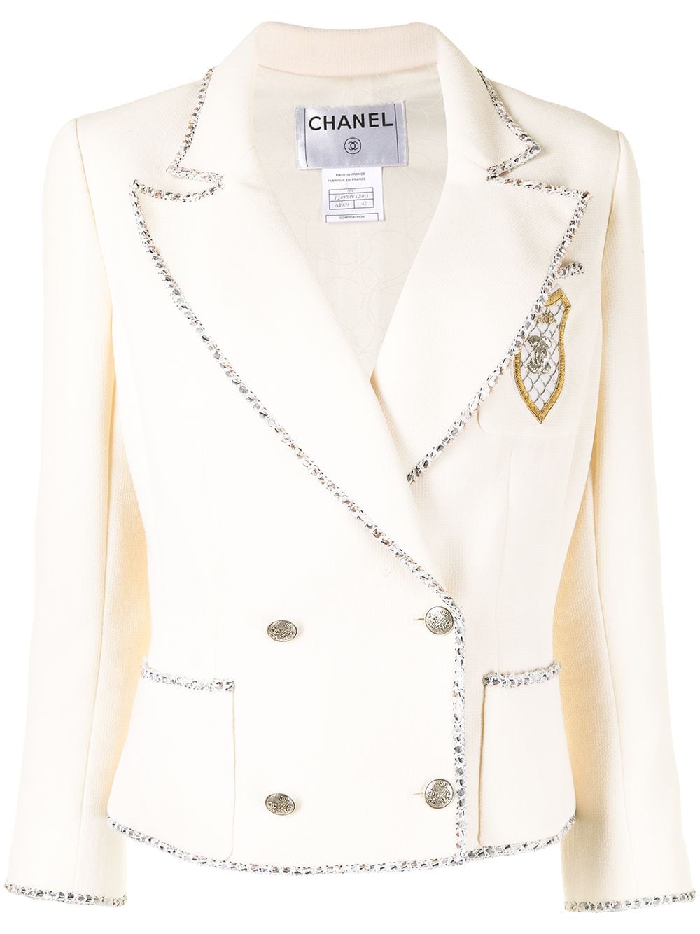 CHANEL Pre-Owned 2005 doppelreihiger Blazer mit Wappen - Weiß von CHANEL Pre-Owned