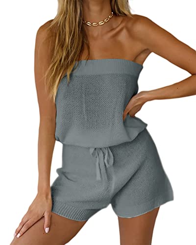 Chang Yun Damen Jumpsuits Sommer Casual Lose Ärmellos Schulterfrei Elastische Taille Rückenfrei Sexy Oberteile Zweiteilige Outfits Drak Grey, X-Groß von Chang Yun