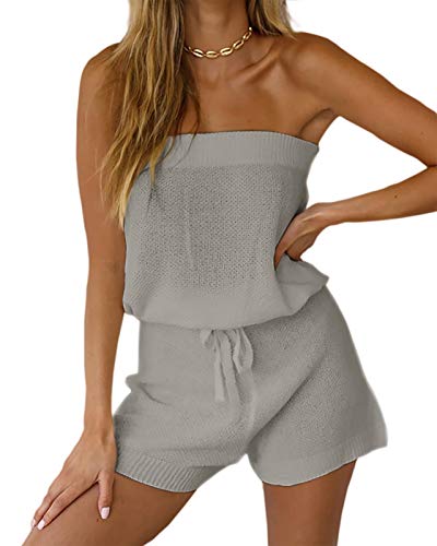 Chang Yun Damen Jumpsuits Sommer Casual Lose Ärmellos Schulterfrei Elastische Taille Rückenfrei Sexy Oberteile Zweiteilige Outfits Grau, M von Chang Yun