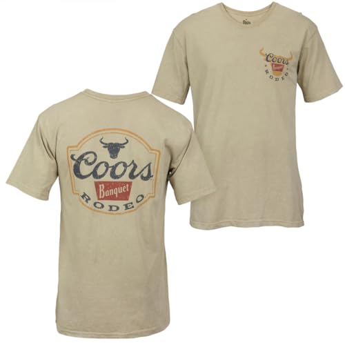 Coors Banquet Rodeo Logo Distressed Front and Back Tan T-Shirt, beige, L von Changes