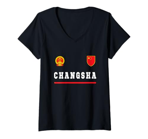 Damen Changsha Sport-/Fußballtrikot, Flagge, Fußball T-Shirt mit V-Ausschnitt Damen Changsha Sport-/Fußballtrikot, Flagge, Fußball T-Shirt mit V-Ausschnitt von Changsha National Pride City in China