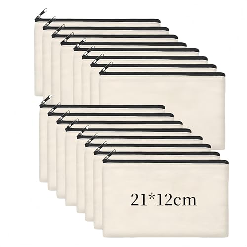 Changyeah 16 Stück Blanko StoffFedermäppchen,Blanko Stoffbeutel,Kosmetiktasche Schminktasche Kulturbeutel Mehrzweck Leinwand Mäppchen Stiftemäppchen(_schwarz) von Changyeah