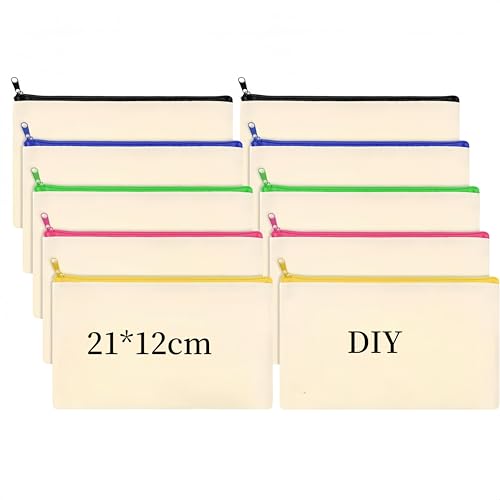 Changyeah Blanko Stoffbeutel,10 Stück Blanko StoffFedermäppchen,Kosmetiktasche Schminktasche Kulturbeutel Mehrzweck Leinwand Mäppchen Stiftemäppchen(Farbe) von Changyeah