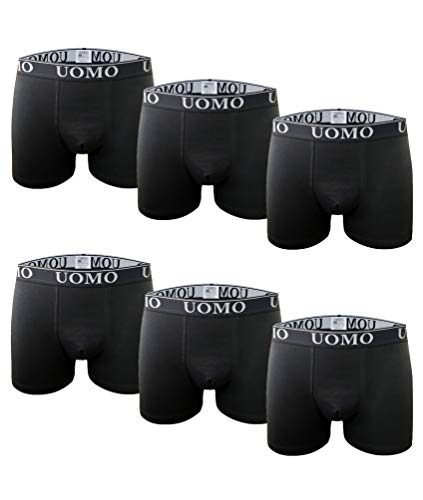 Channo Baumwoll-Boxershorts für Herren, Bequem und Weich. Uomo-Kollektion - Packung mit 6, Schwarz, XXL von Channo