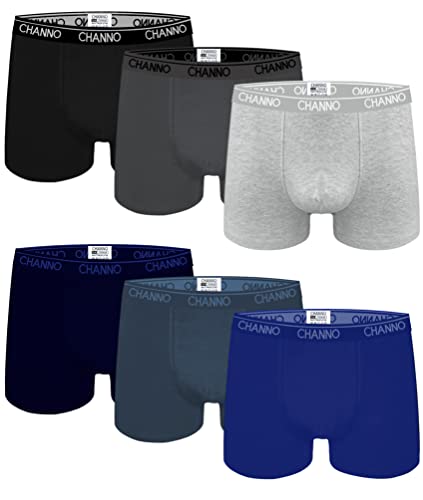 Channo Boxershorts aus Baumwolle, schmale Passform, einfarbig oder mit Originaldruck, bequem und weich - 6 Stück, Sortiert, L von Channo