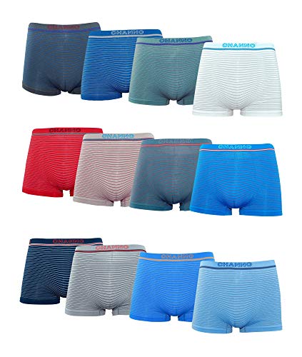 Channo Jungen Boxershorts Taillierter in Nylon, Nathlos, Weich und Bequem - Packung mit 12, Streifen, 12-14 Jahre von Channo