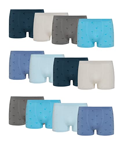 Channo Jungen Boxershorts Taillierter in Lycra, Nathlos, Weich und Bequem - Packung mit 12, Palmen, 8-10 Jahre von Channo