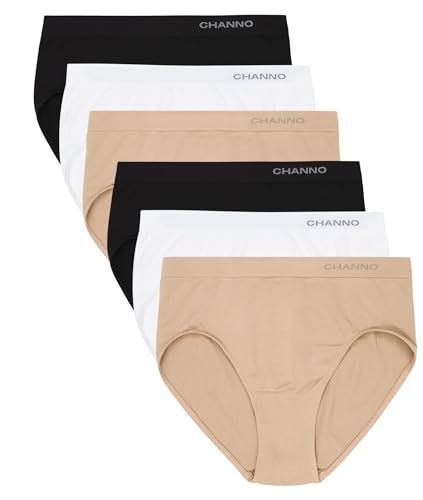 Channo Damen-Klassiker-Basic-Slip, Nahtlos, Lycra, unsichtbarer Effekt, Midi High - 6 Stück, Sortiert, M von Channo