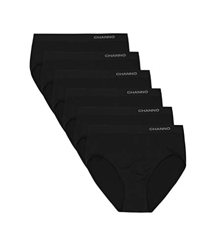 Channo Damen-Klassiker-Basic-Slip, Nahtlos, Lycra, unsichtbarer Effekt, Midi High - 6 Stück, Schwarz, XXL von Channo