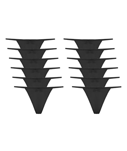 Channo Baumwolle Tanga Set Damen, Unsichtbare Frauen Unterwäsche, Nicht Abfärbender, Atmungsaktiver String Tanga 12er Pack, Schwarz, L/XL von Channo