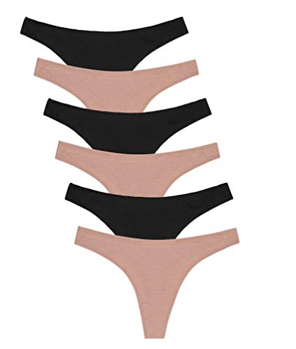 Channo Baumwolle Tanga Set Damen, Unsichtbare Frauen Unterwäsche, Nicht Abfärbender, Atmungsaktiver String Tanga 6er Pack, Schwarz/Nerz, L/XL von Channo