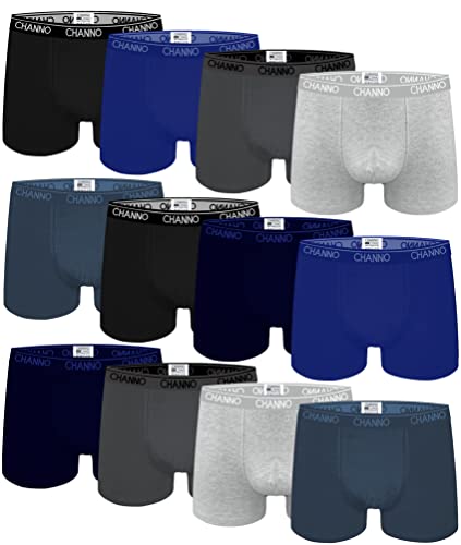 Channo Boxershorts aus Baumwolle, einfarbig, mit Originaldruck, bequem und weich, Kollektion - Pack of 12, Sortiment A, 5XL von Channo