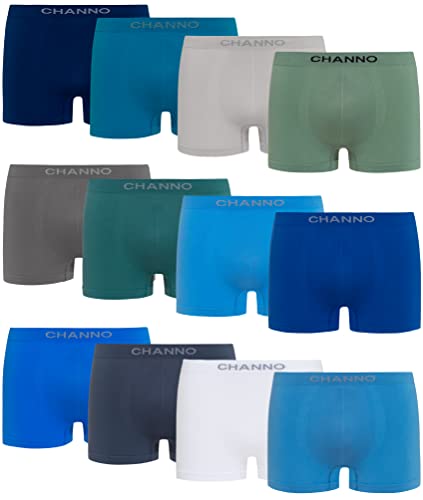 Channo Jungen Boxershorts Taillierter in Lycra, Nathlos, Weich und Bequem - Packung mit 12, Glatt, 8-10 Jahre von Channo