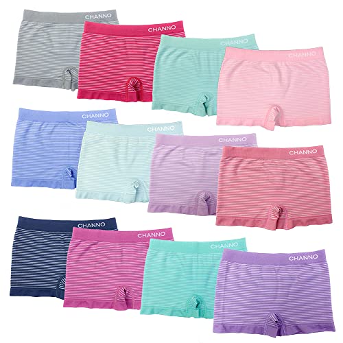 Channo Boxershorts für Mädchen, Lycra, einfarbig, nahtloses Modell, elastisch, weiche Mikrofaser, 12 Stück, Pack mit Streifen A, 2-4 Jahre von Channo