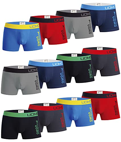 Channo Boxershorts oder Slips für Kinder, Baumwolle, Einfarbig oder mit Aufdruck - 12 Stück, Uomo, 8-10 Jahre von Channo