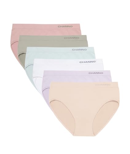 Channo Damen-Klassiker-Basic-Slip, Nahtlos, Lycra, unsichtbarer Effekt, Midi High - 6 Stück, Mehrfarbig A, L von Channo