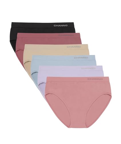 Channo Damen-Klassiker-Basic-Slip, Nahtlos, Lycra, unsichtbarer Effekt, Midi High - 6 Stück, Mehrfarbig B, L von Channo