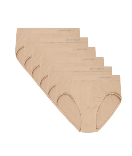 Channo Damen-Klassiker-Basic-Slip, Nahtlos, Lycra, unsichtbarer Effekt, Midi High - 6 Stück, Nerz, M von Channo