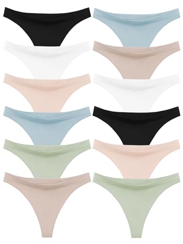 Channo Damen Seamless Nylon Tangas - Einfarbige Basics, Weich und Bequem - Packung mit 12, Mehrfarbig, L von Channo