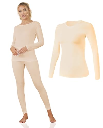 Channo Damen Thermo-Unterhemd - Hochwertige Thermokleidung für kaltes Wetter - Packung mit 1, Beige, M von Channo