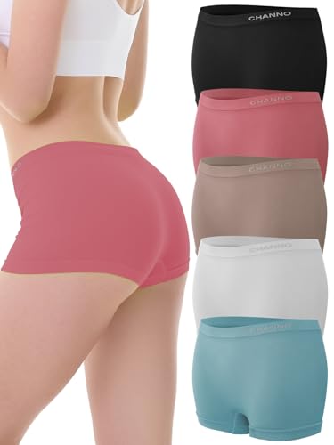 Channo Damen Unterhosen Nahtlos Boxershorts: 5er Pack Unsichtbar Weich Atmungsaktiv Elastisch für Alltag, Klassisches 5er Pack, L Channo Damen Unterhosen Nahtlos Boxershorts: 5er Pack Unsichtbar Weich Atmungsaktiv Elastisch für Alltag, Klassisches 5er Pack, L von Channo