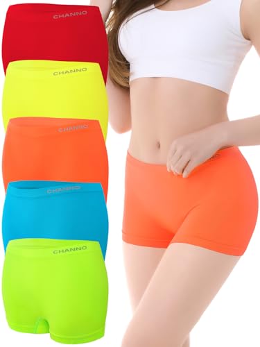 Channo Damen Unterhosen Nahtlos Boxershorts: Unsichtbar Weich Atmungsaktiv Elastisch für Alltag, 5er Pack Leuchtend, M von Channo