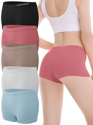 Channo Damen Unterhosen Nahtlos Boxershorts: Unsichtbar Weich Atmungsaktiv Elastisch für Alltag, Klassisches 5er Pack, L von Channo