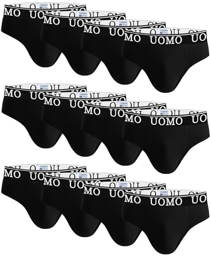 Channo Herrenslips aus Baumwolle - Uomo, 12er Pack, Schwarz 3XL von Channo