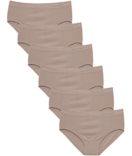 Channo Baumwollhöschen für Frauen, Hoch Tailliert und Nahtlos. Elastisch, Weich und Bequem, Einfarbig - Packung mit 6, Nerz, XL von Channo