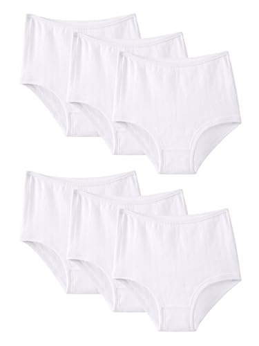 Channo Damen Unterhosen Baumwolle – Klassische hohe Slips für Damen, einfarbig, 6er-Pack, Weiß, M von Channo