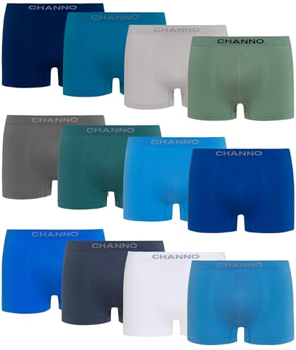 Channo Jungen Boxershorts Taillierter in Nylon, Nathlos, Weich und Bequem - Packung mit 12, Glatt, 14-16 Jahre von Channo