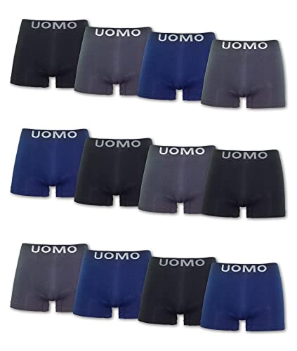 Channo Uomo Herren-Boxershorts aus Lycra, ohne Nähte, Uomo-Kollektion - Packung mit 12, Dunkles Mehrfarben, XL von Channo