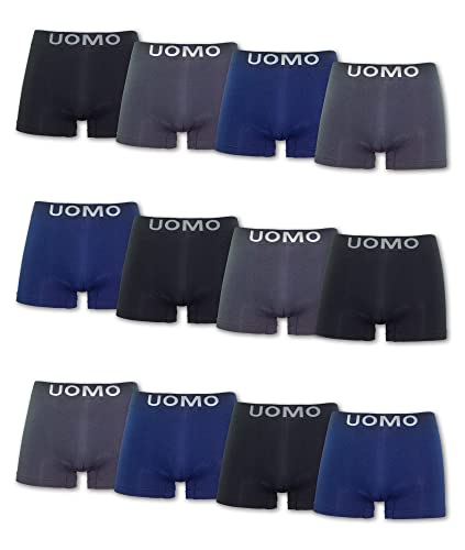 Channo Boxer für Herren aus nahtlosem Nylon, weich, elastisch und bequem - Uomo Kollektion (Packung mit 12 Dunkles Mehrfarben 3XL) von Channo