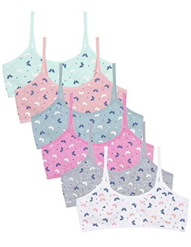 Channo Mädchen Baumwoll-Basic-BH ohne Bügel - Zurück zur Schule mit herausnehmbaren Polstern. Packung mit 6 BHS. S (8-10 Jahre, 128-140 Körpergröße) Butterfly von Channo
